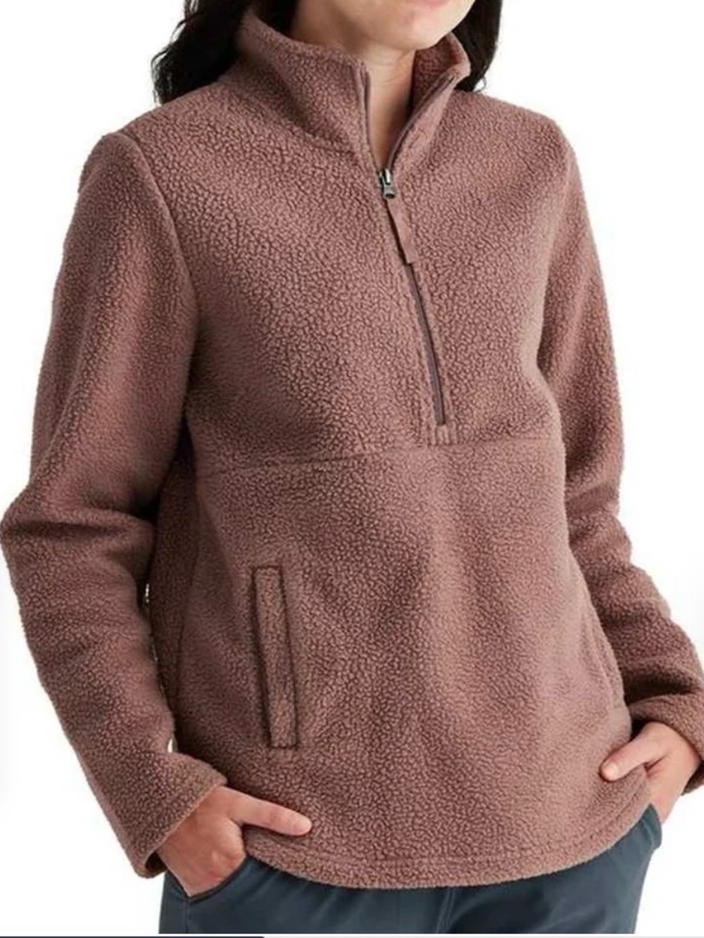 Women's Free Fly Bamboo Sherpa Fleece 1/2 zip Pullover Jacket - Mauve Brown